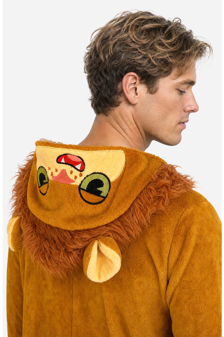Lion Hooded Fleece Jumpsuit, Alternate, color, ORANGE