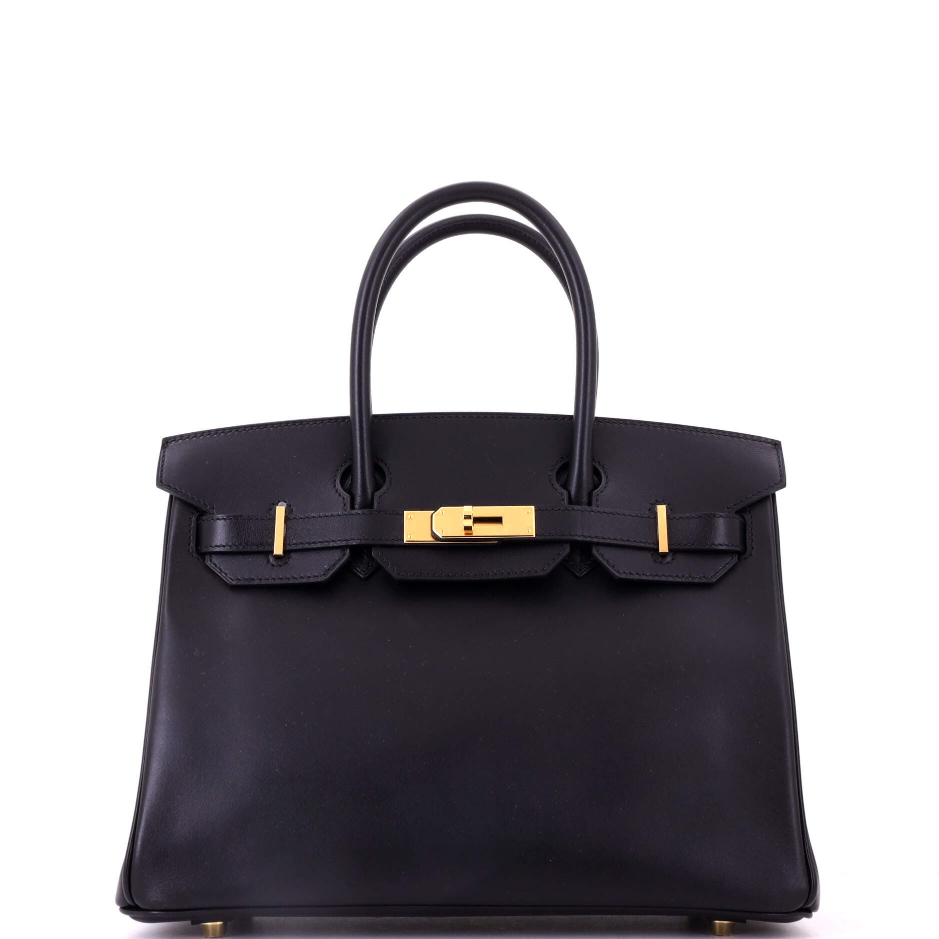 Birkin Handbag Black Box Calf with Gold Hardware 30, Main, color, Black