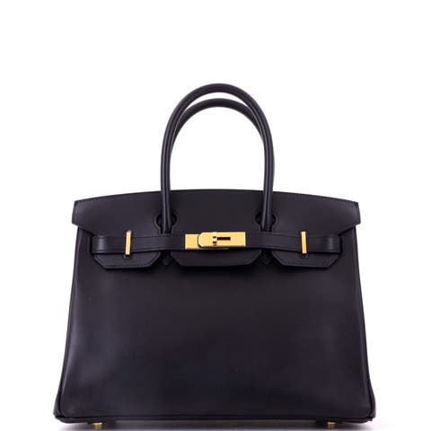 Birkin Handbag Black Box Calf with Gold Hardware 30
