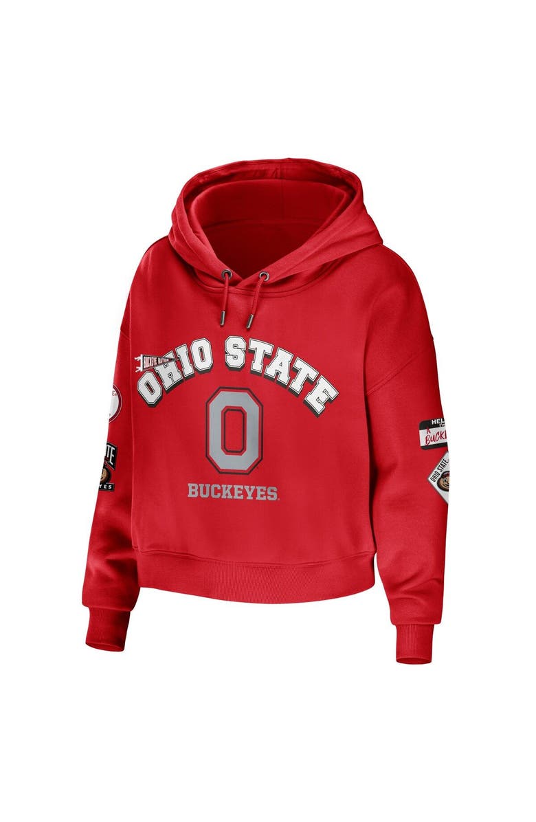 WEAR by Erin Andrews Women's WEAR by Erin Andrews Scarlet Ohio State Buckeyes Mixed Media Cropped Pullover Hoodie, Alternate, color, 