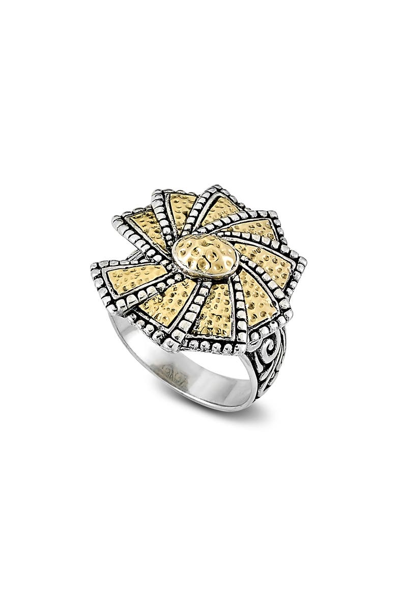 Two-Tone Hammered Wheel Ring, Main, color, SILVER AND GOLD