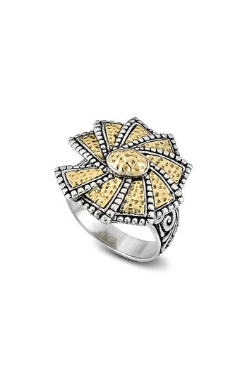 Samuel B. 18k & Silver Hammered Wheel Ring In Silver And Gold