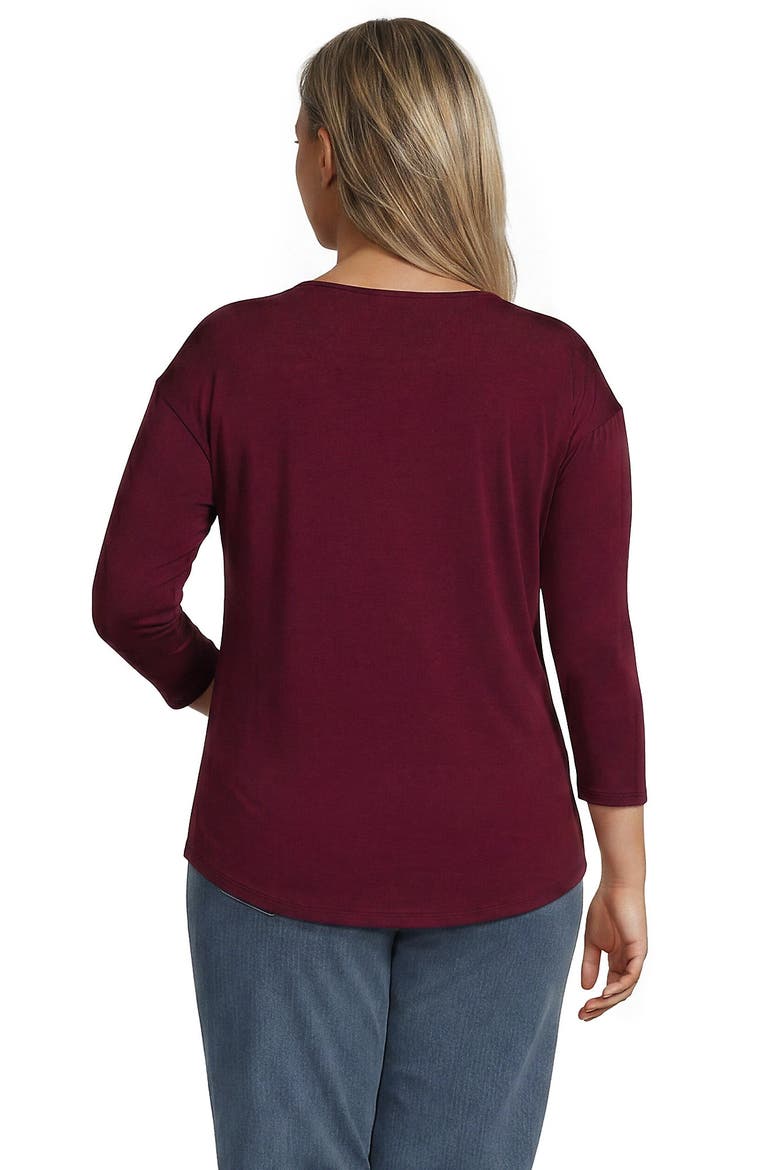Plus Size 3/4 Sleeve Lightweight Jersey Shirttail Tee, Alternate, color, Rich Burgundy