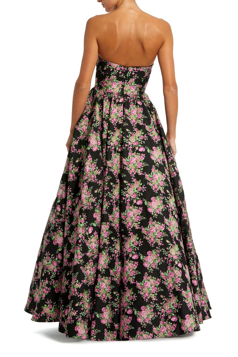 Strapless Sweetheart Brocade Floral A Line Gown, Alternate, color, Black Multi