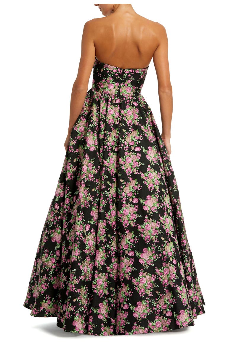 Mac Duggal Strapless Sweetheart Brocade Floral A Line Gown, Alternate, color, Black Multi