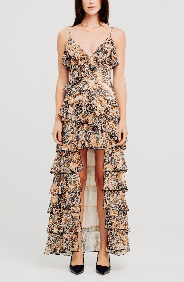 Torn by Ronny Kobo Alicia Floral Print High/Low Dress, Main, color, Neutral Butterfly