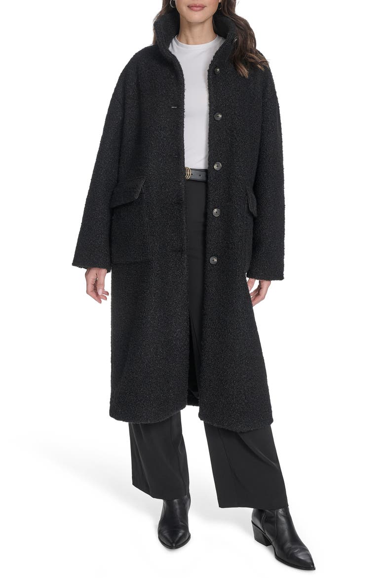 Bouclé Longline Cocoon Car Coat, Alternate, color, BLACK