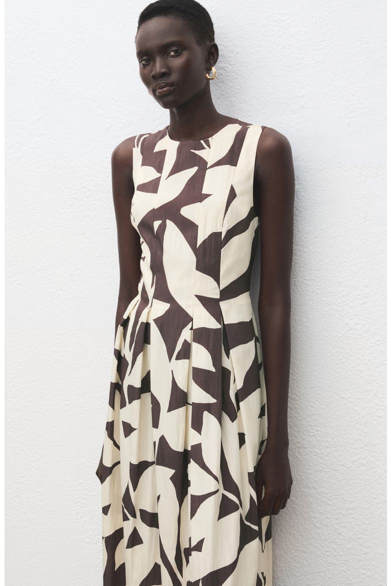 Print Sleeveless Flare Midi Dress, Alternate, color, BEIGE
