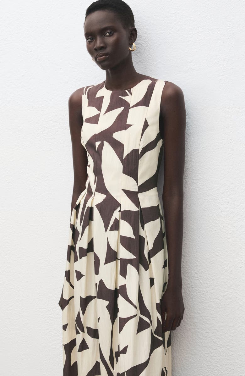 MANGO Print Sleeveless Flare Midi Dress, Alternate, color, Beige