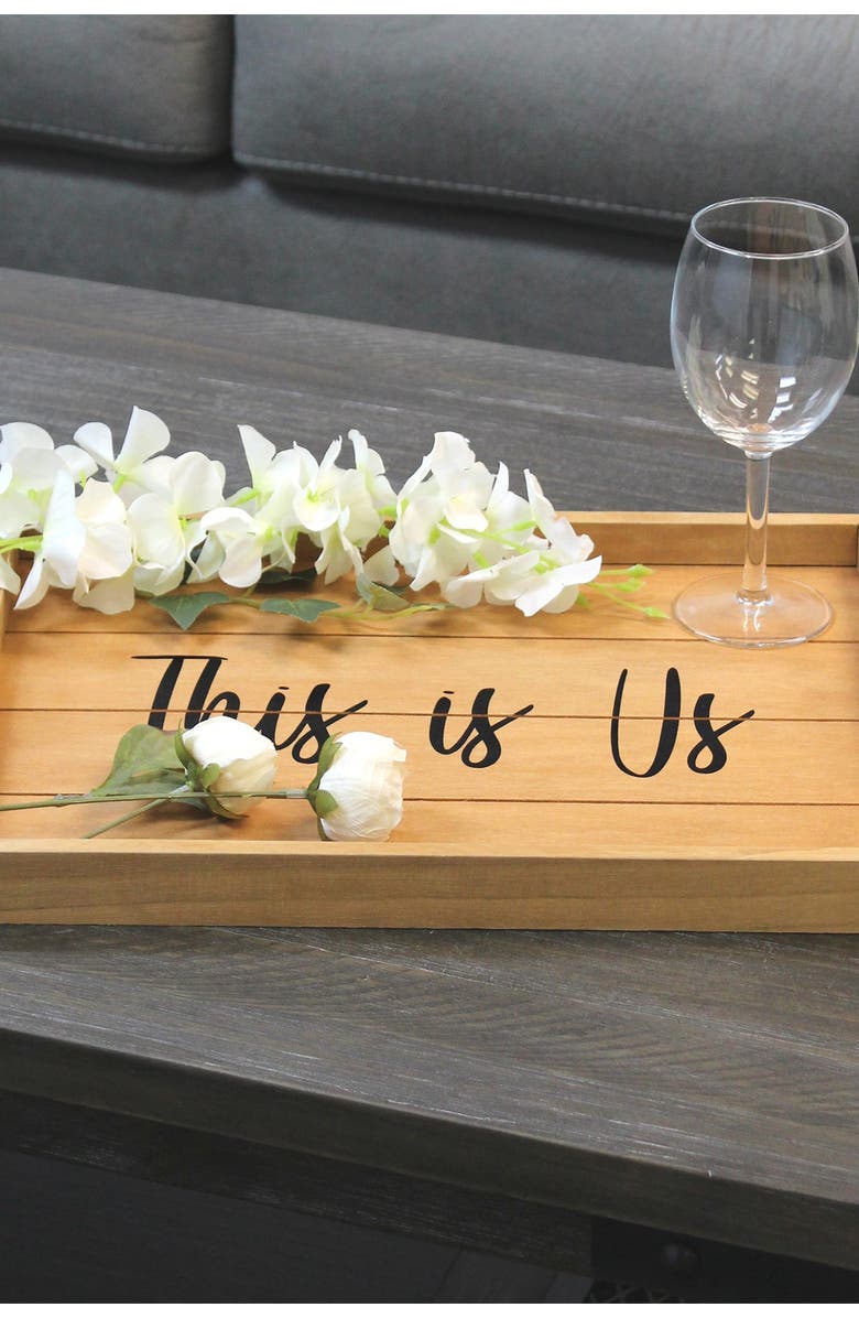 LALIA HOME Decorative Wood Serving Tray with Handles - 15.5" x 12" - "This is Us", Alternate, color, Natural Wood