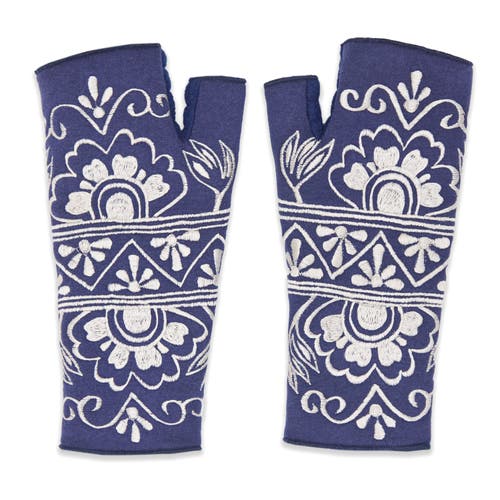 Feelgoodz Artisan Crafted Fleece Lined Lawsone Fingerless Gloves In Blue