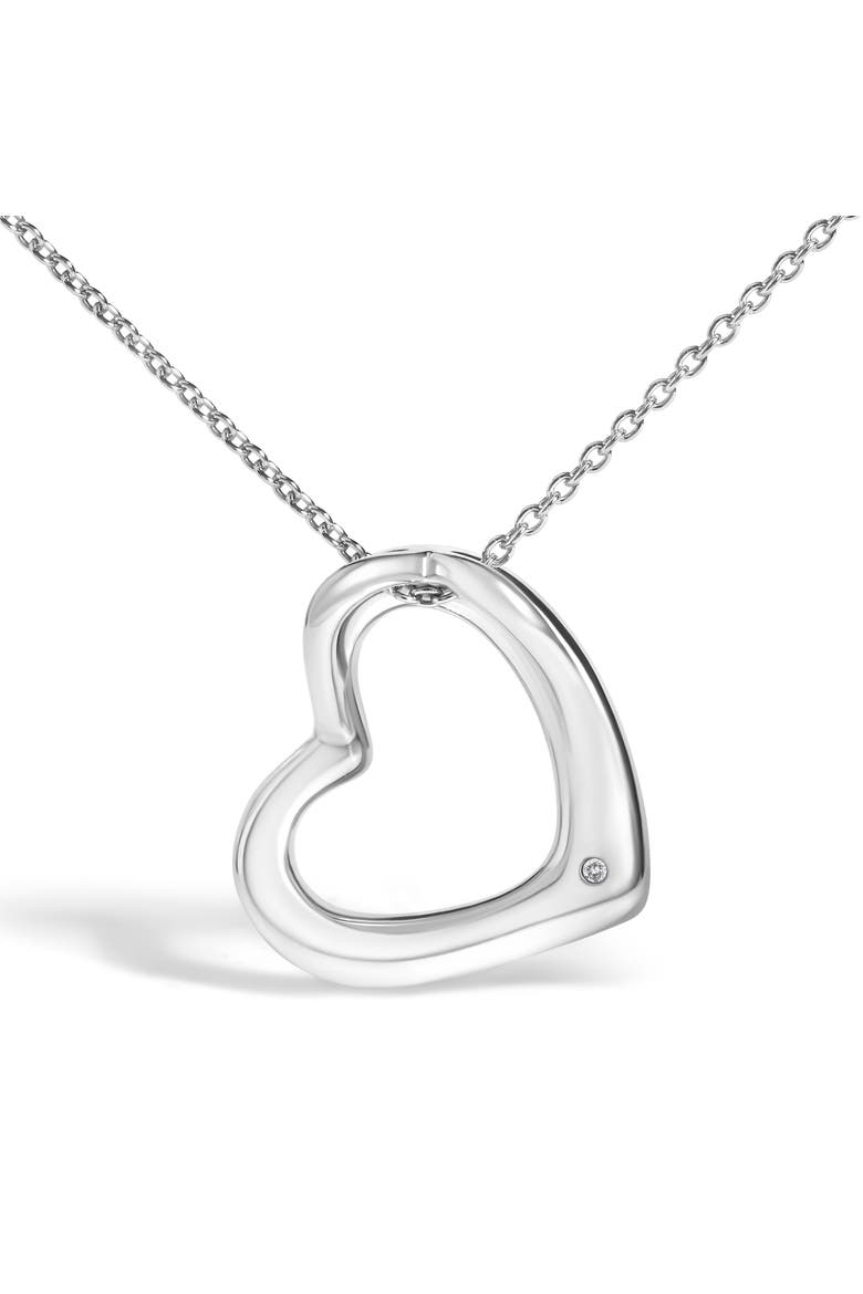 Sterling Silver Bezel Set Diamond Accent Heart Pendant Necklace, Alternate, color, Silver