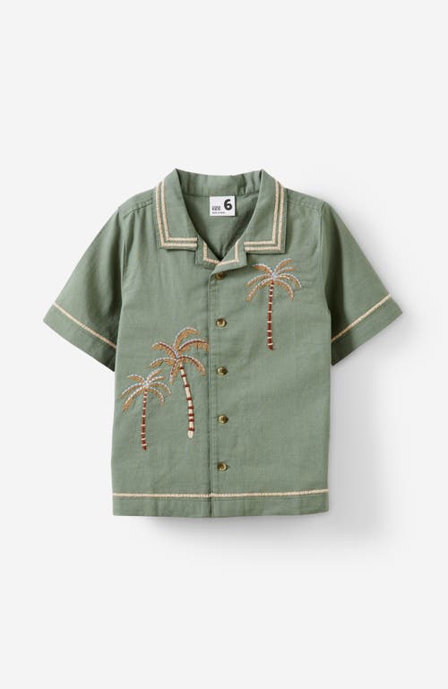Cotton On Kids Kid's Cabana Short Sleeve Shirt In Moss Green Palm Embroidery