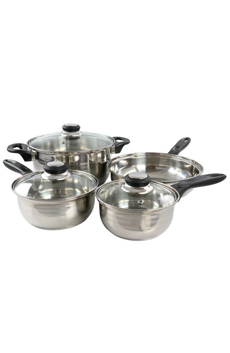 Gibson Home Lybra 7 Piece Two Tone Polished Stainless Steel Cookware Set, Main, color, Silver