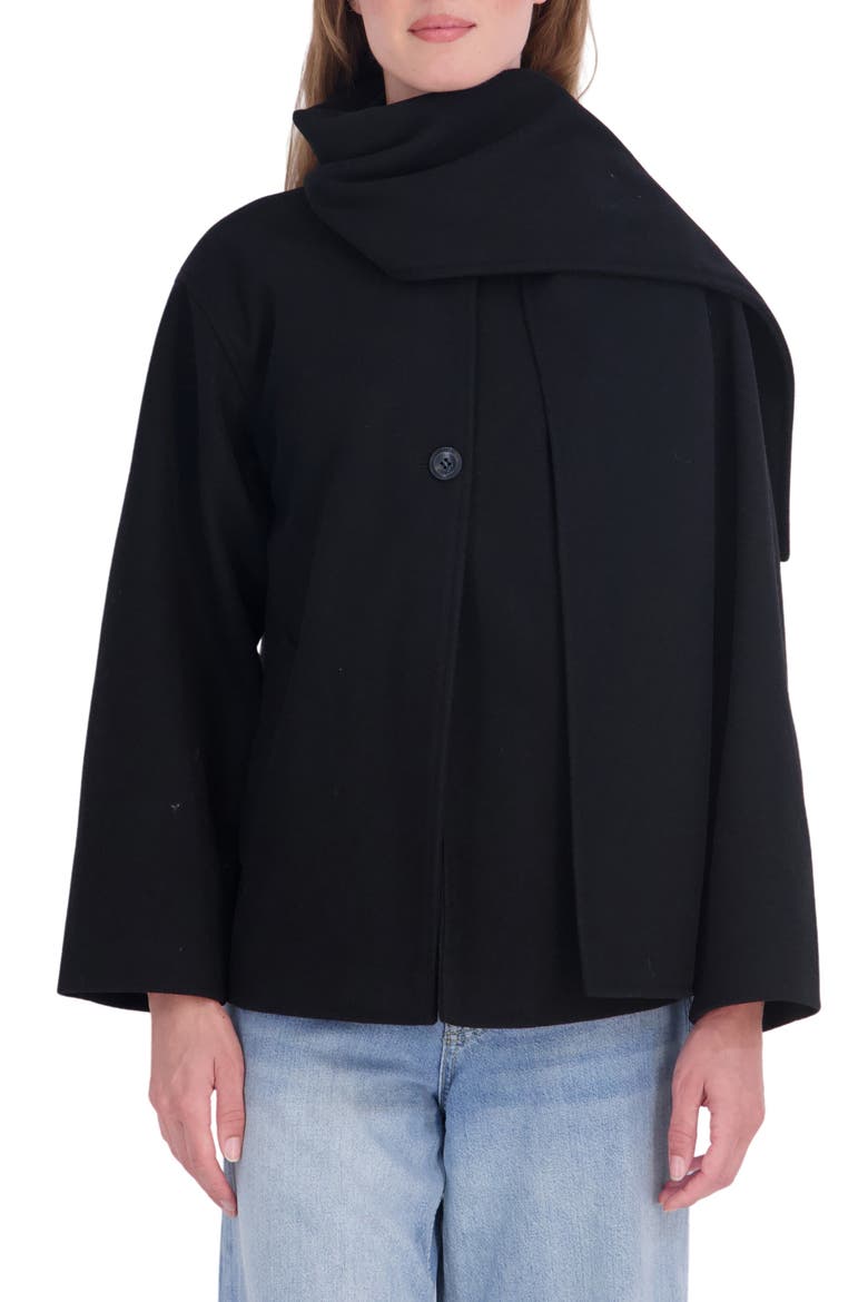 Coat with Detachable Scarf, Main, color, BLACK