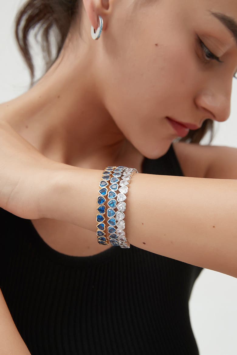 Heart Shaped Cubic Zirconia Cuff Bracelet Set, Alternate, color, Silver