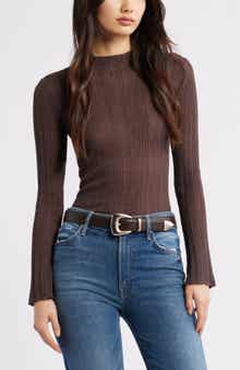 Open Edit Open Stitch Linen Blend Mock Neck Sweater
