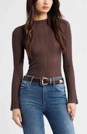 Open Edit Open Stitch Linen Blend Mock Neck Sweater