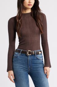 Open Edit Open Stitch Linen Blend Mock Neck Sweater