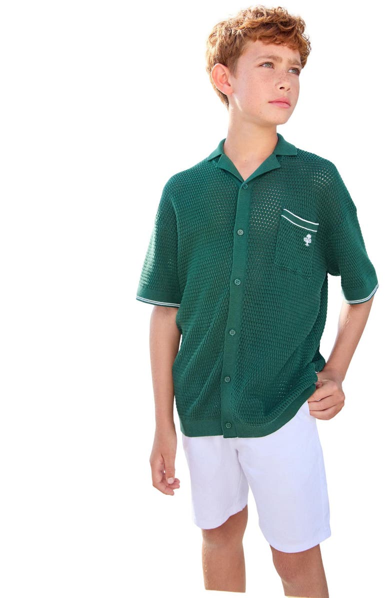 NEXT Kids' Open Stitch Cotton Graphic Polo Sweater, Alternate, color, Green