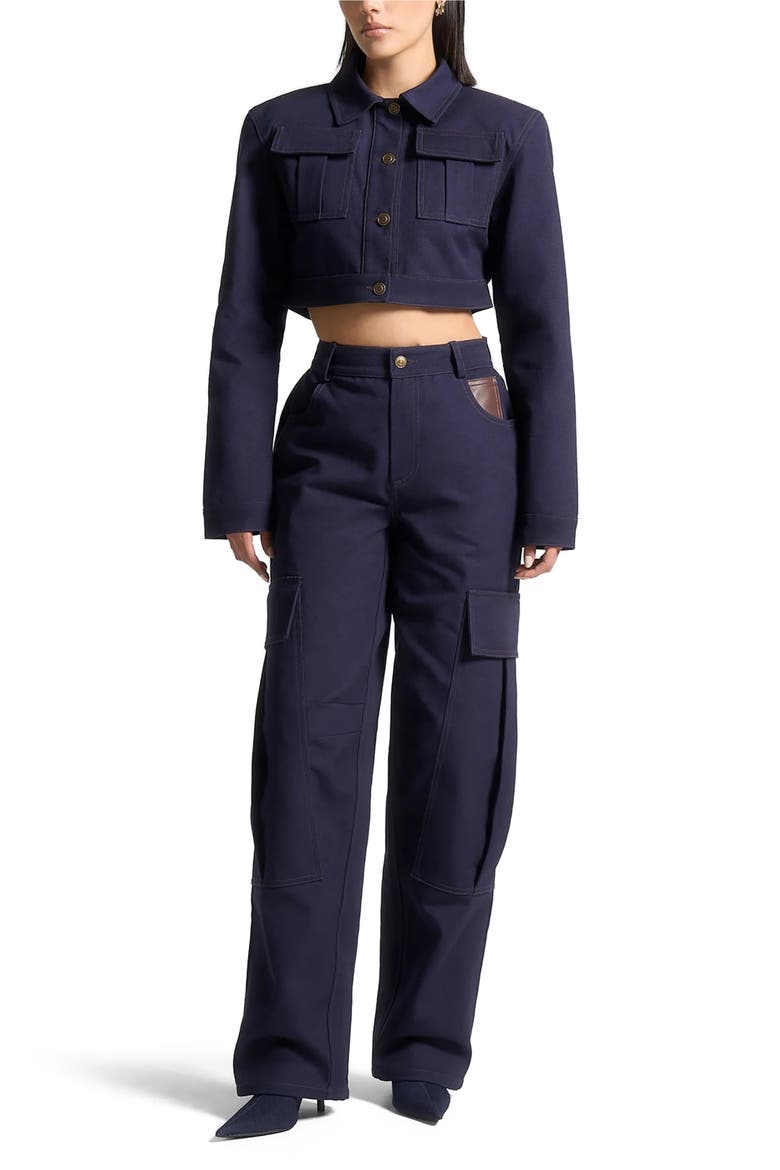 High Rise Drill Cargo Pants, Alternate, color, Indigo