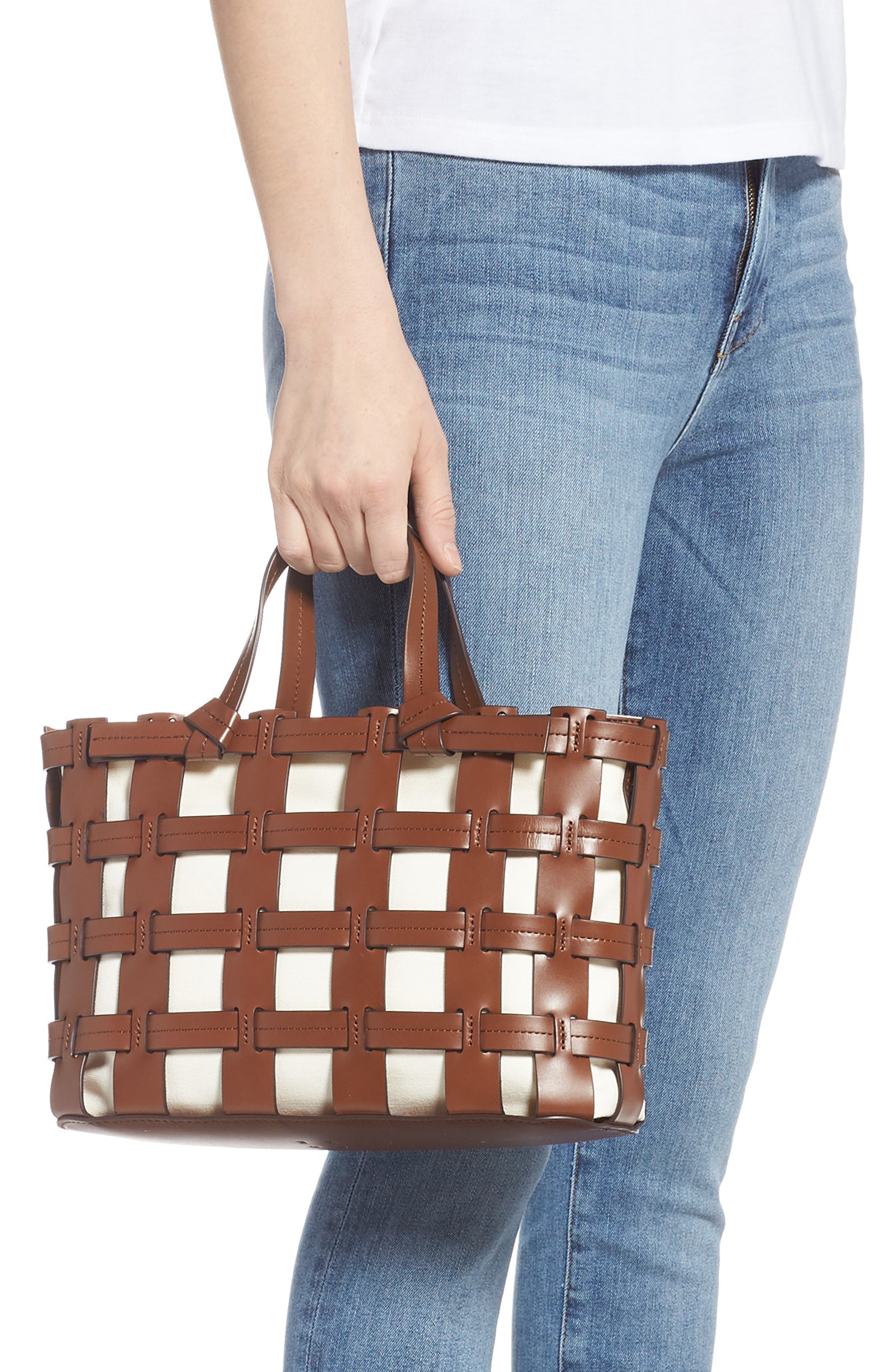 Frances Cage Leather & Canvas Tote, Alternate, color, SADDLE/ WHITE