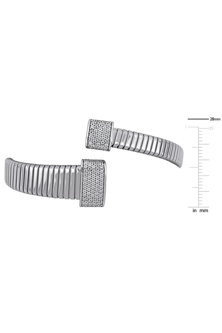 Cubic Zirconia Bypass Bangle Bracelet, Alternate, color, Sterling Silver