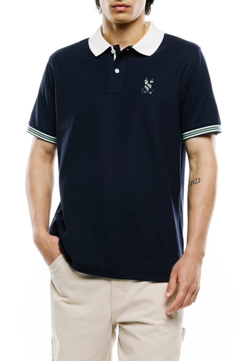 Drew Contrast Collar Pima Cotton Piqué Polo, Main, color, BARITONE B