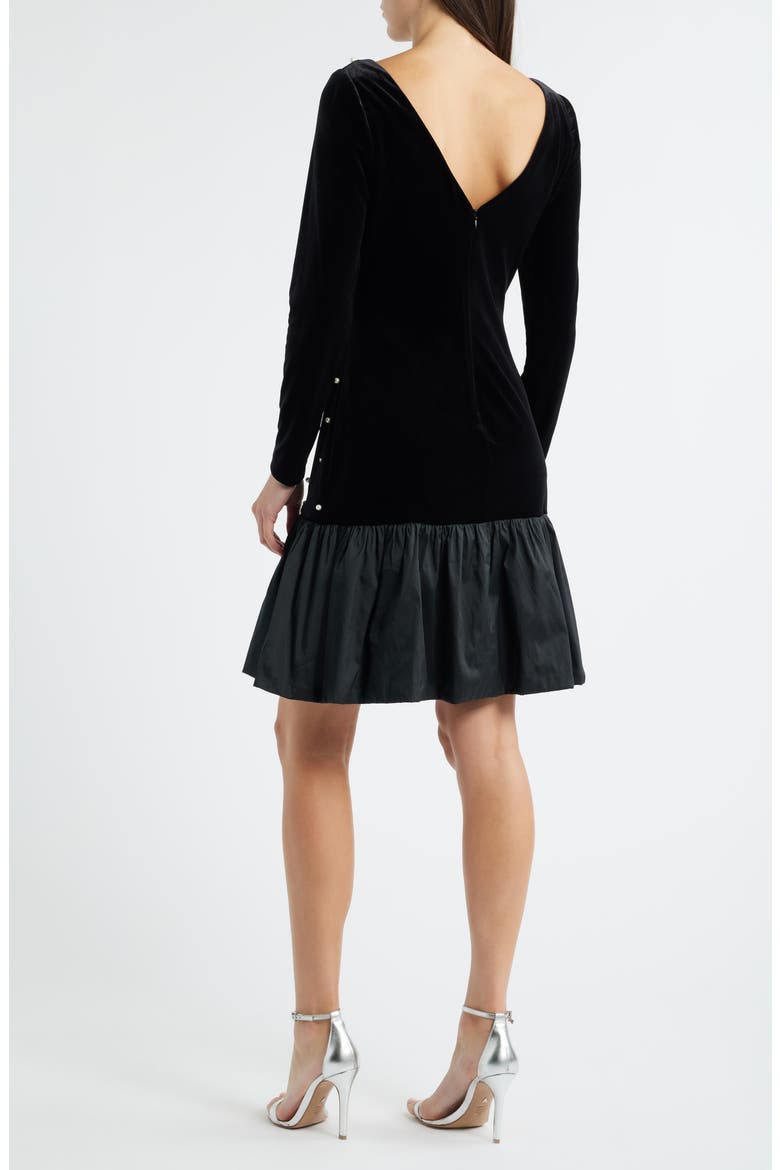 Embellished Long Sleeve Ruffle Hem Cocktail Dress, Alternate, color, BLACK