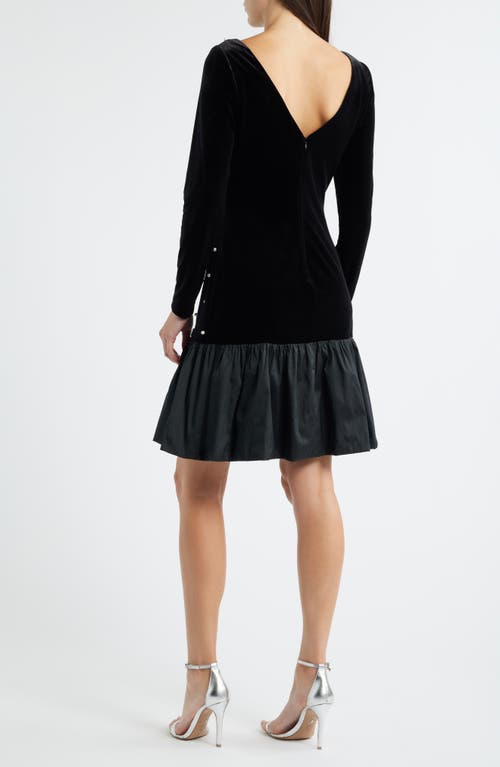 Eliza J Embellished Long Sleeve Ruffle Hem Cocktail Dress In Black