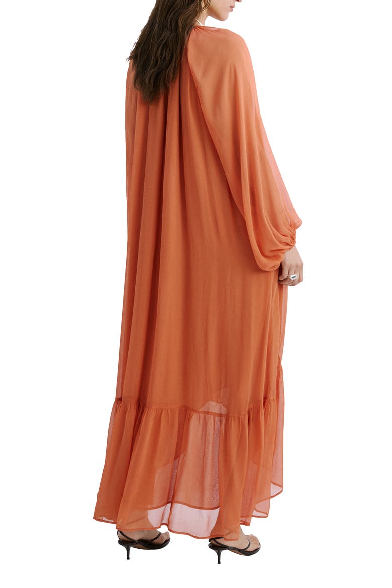 Ruffles Flowy Long Sleeve Chiffon Maxi Dress, Alternate, color, ORANGE
