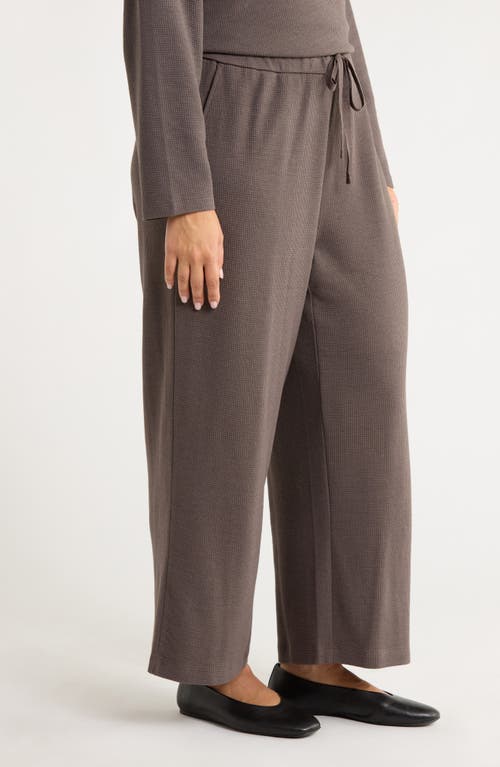 Eileen Fisher Organic Cotton Blend Ankle Wide Leg Drawstring Pants In Brown