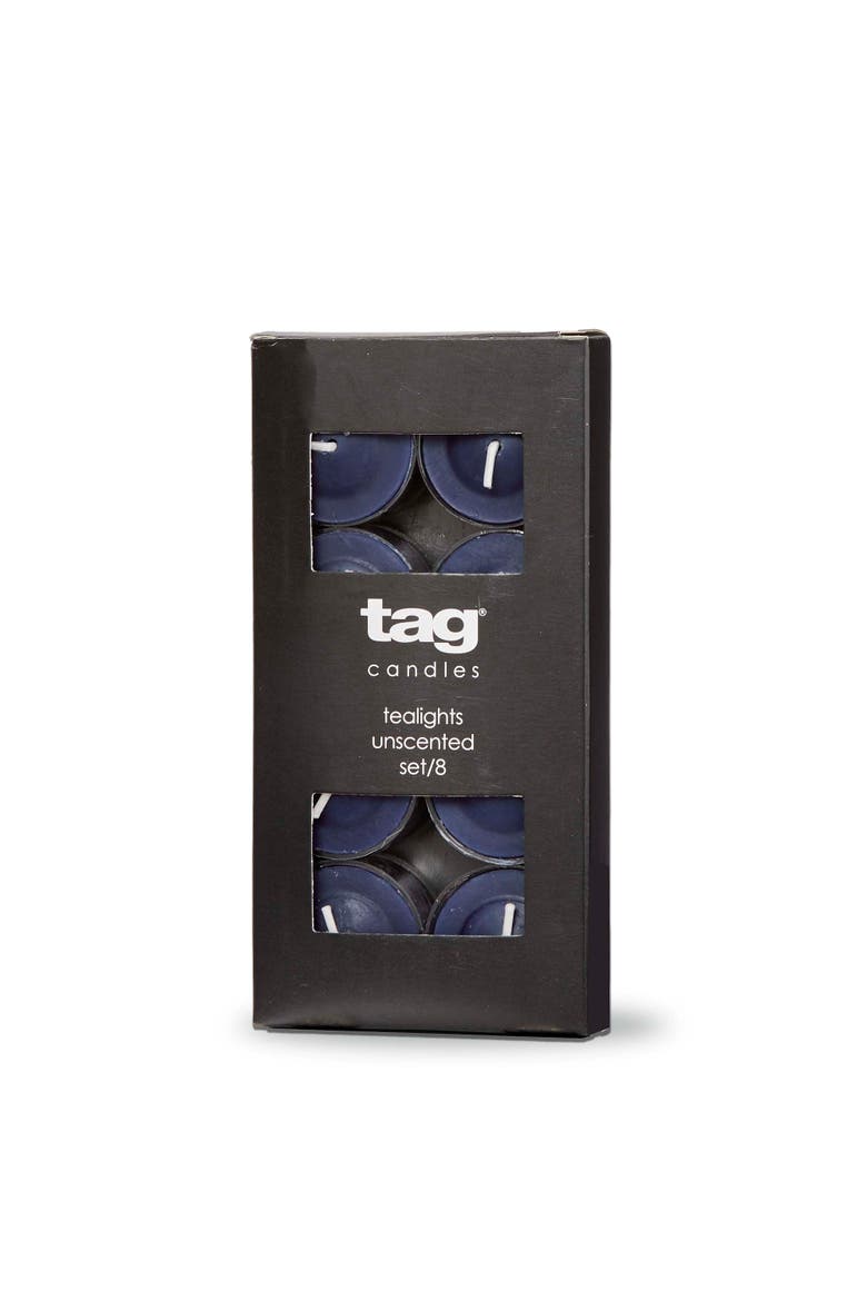 Color Studio Tealight Candles Set of 8 Navy Smokeless Wax, Main, color, Blue