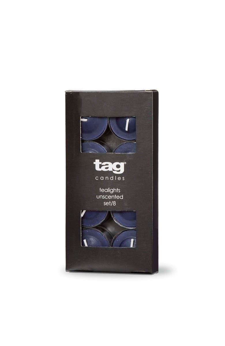 tag Color Studio Tealight Candles Set of 8 Navy Smokeless Wax, Main, color, Blue