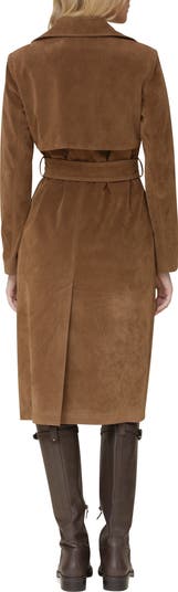 Faux Suede Double Breasted Belted Coat