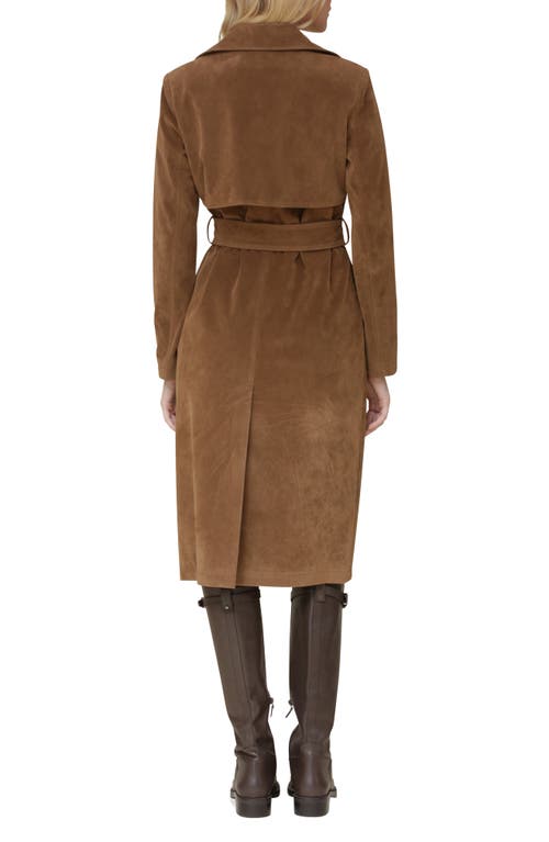 Avec Les Filles Faux Suede Double Breasted Belted Coat In Wood