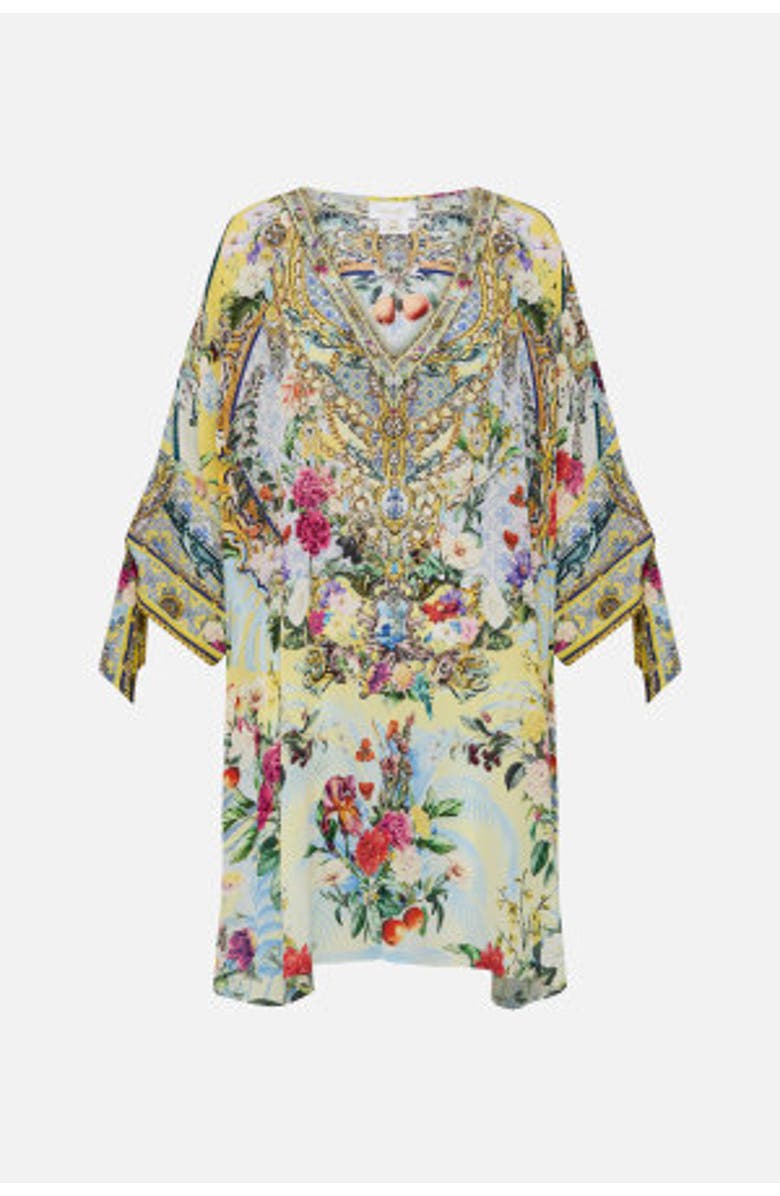 Camilla Tie Sleeve Short V Neck Kaftan Flor Fantastica, Alternate, color, Flor Fantastica