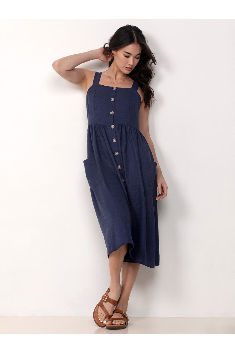 Button Front Midi Dress, Alternate, color, Navy