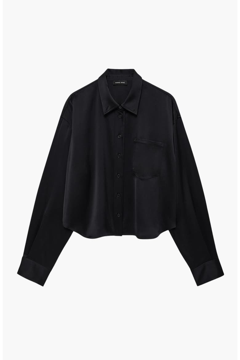 Scott Cropped Satin Shirt, Main, color, Black