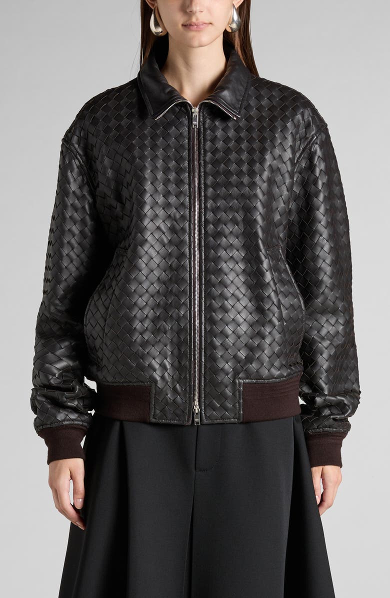 Bottega Veneta Intrecciato Oversize Leather Bomber Jacket, Main, color,
