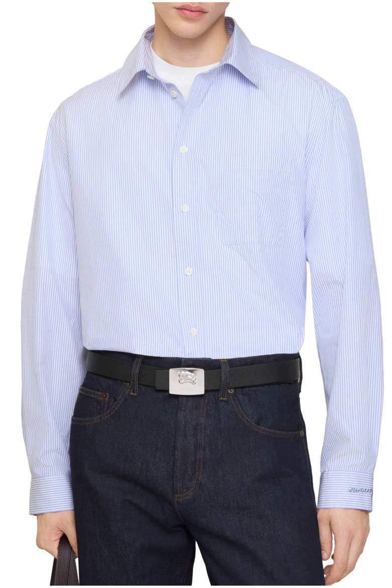 Regular Fit Striped Cotton Poplin Shirt, Main, color, Rain white/brilliant blue