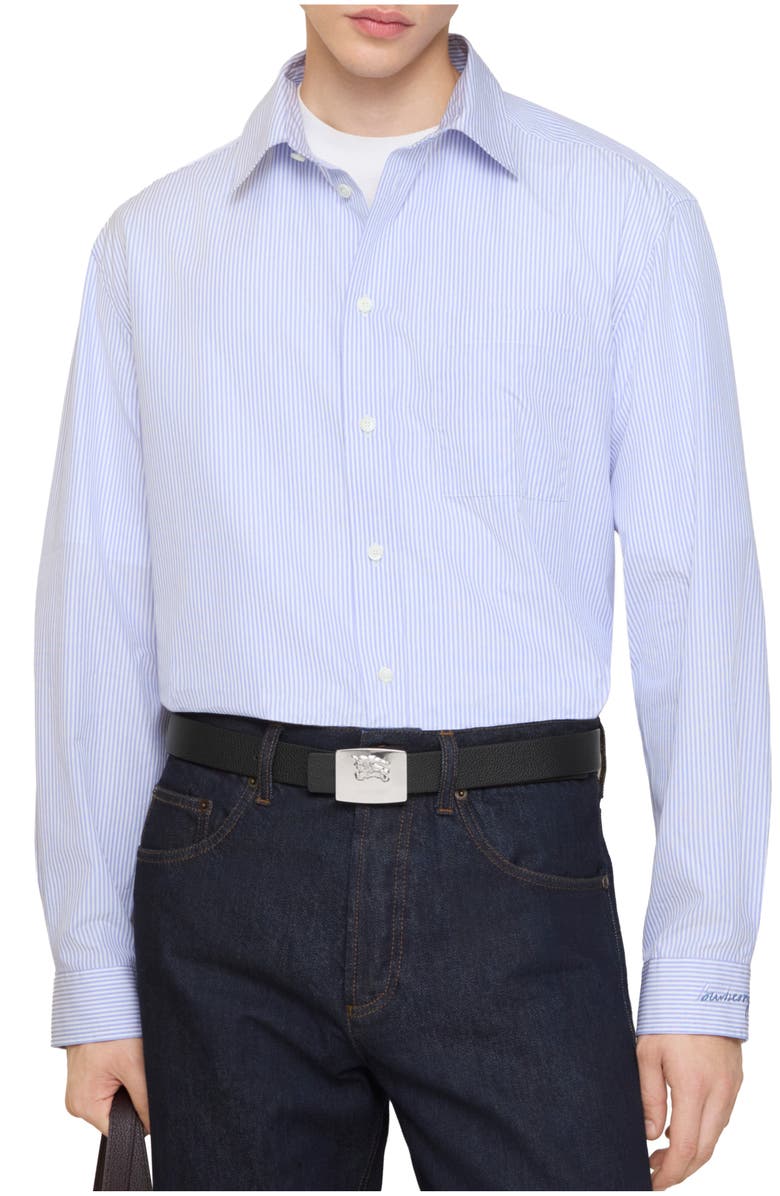 Burberry Regular Fit Striped Cotton Poplin Shirt, Main, color, Rain White/Brilliant Blue