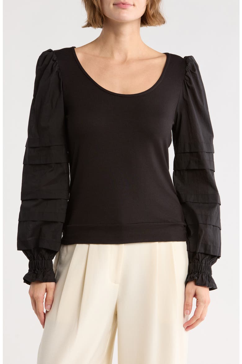 Marilee Mixed Media Long Sleeve Top, Main, color, BLACK