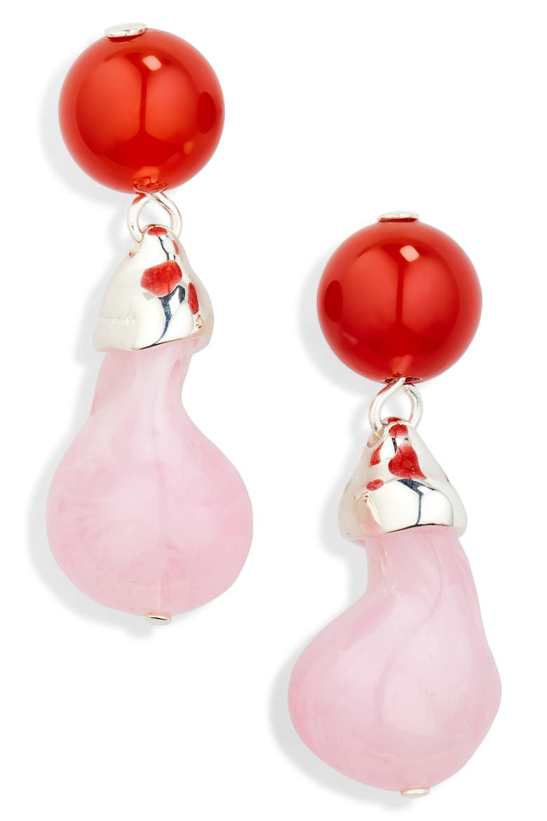 Beaded Drop Earrings, Main, color, PINK/ SILVER PLATED