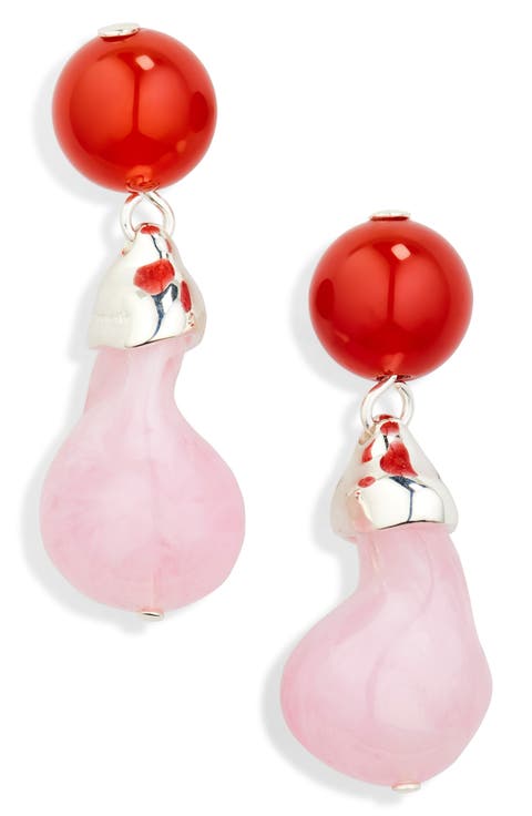 Bliss 1 Bead Short Hook Earrings in Red