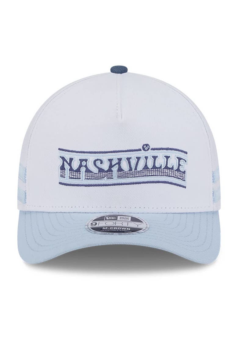 Men's New Era  White/Light Blue Nashville SC 2025 Jersey Hook 9FORTY M-Crown Adjustable Hat, Alternate, color, White