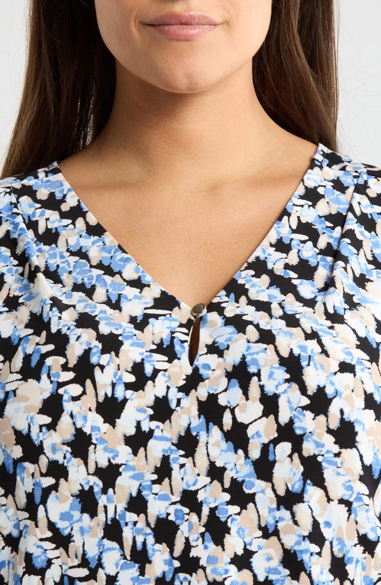 AK ANNE KLEIN Print Cap Sleeve Top, Alternate, color, Blue Yonder Mlt