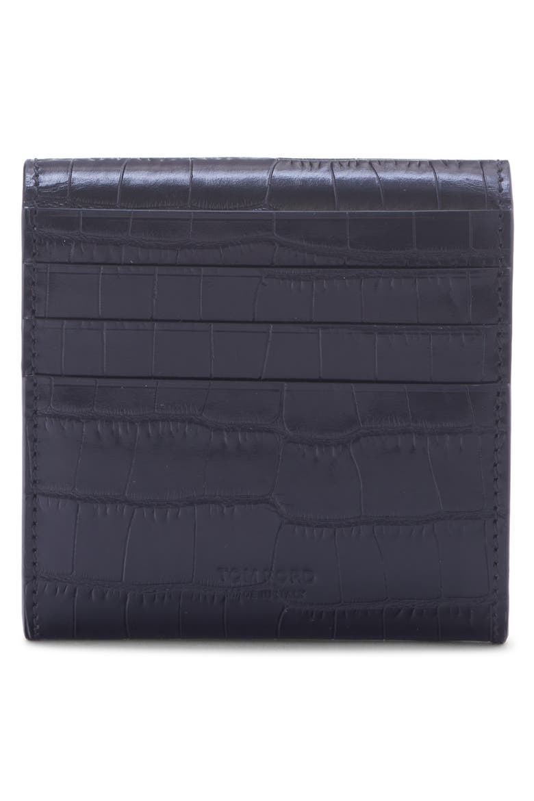 Aube Croc Embossed Leather Flap Card Case, Alternate, color, BLACK