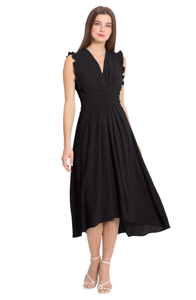 Maggy London V-Neck Ruffled A-Line Midi Dress | Nordstromrack