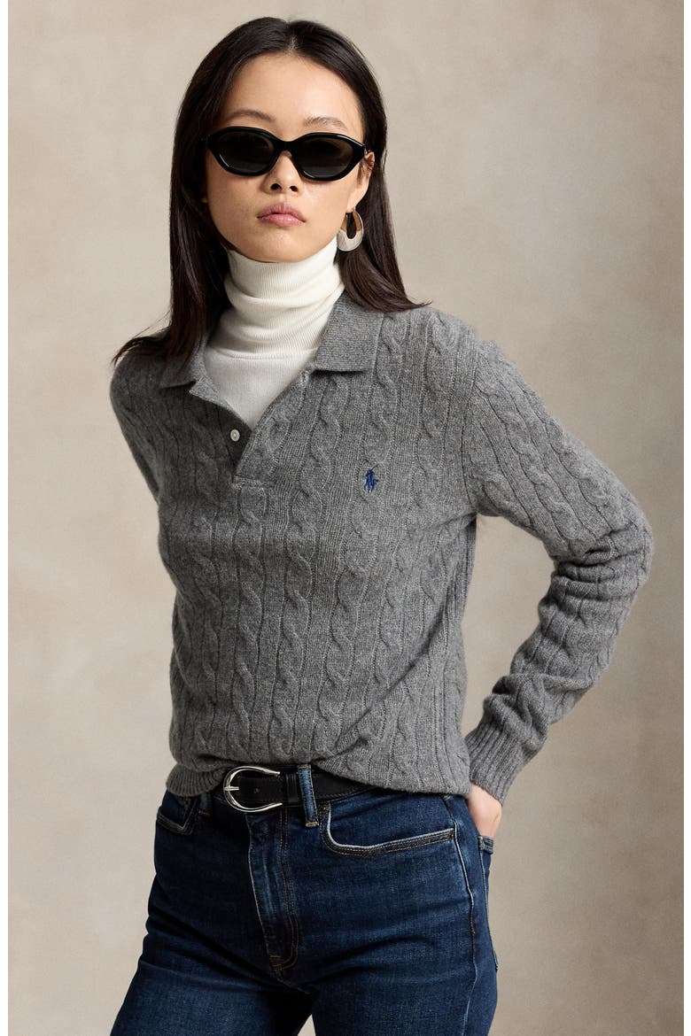 Wool & Cashmere Polo Sweater, Alternate, color, FLANNEL GREY HEATHER